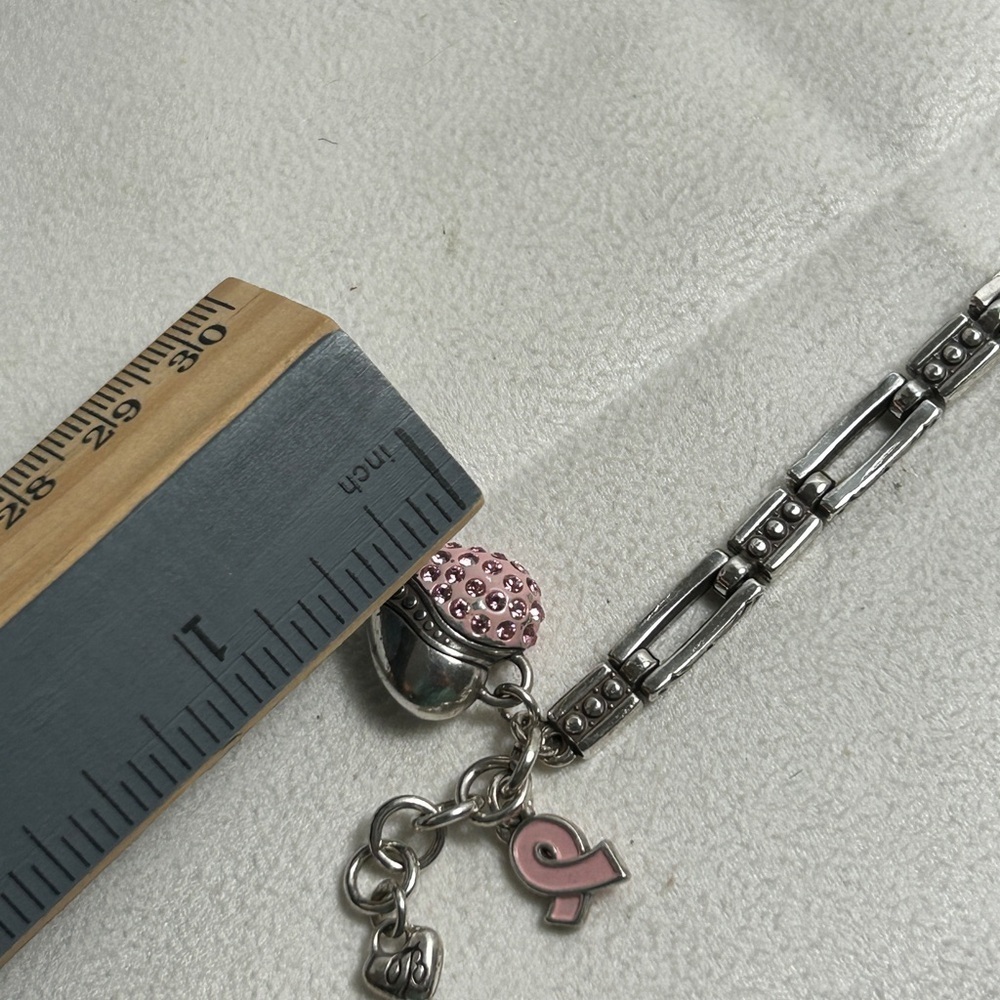 Brighton Power of Pink Bracelet Silver Plated Pink Crystals Heart Charm 8" - Picture 6 of 8